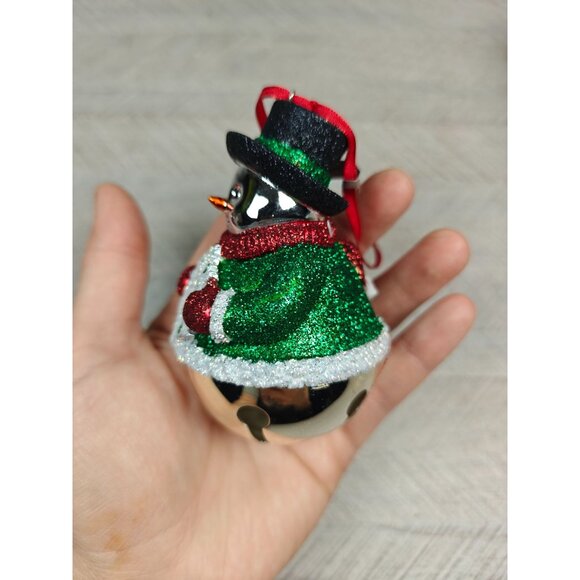 Reed & Barton Silverplate Sleigh Bell Snowman Ornament With Glitter Accents - Picture 3 of 8